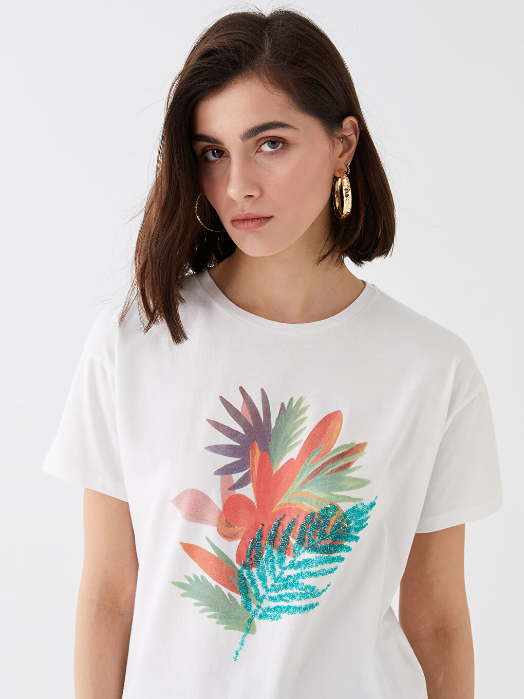 Crew Neck Printed Short Sleeve Women's T-Shirt-1