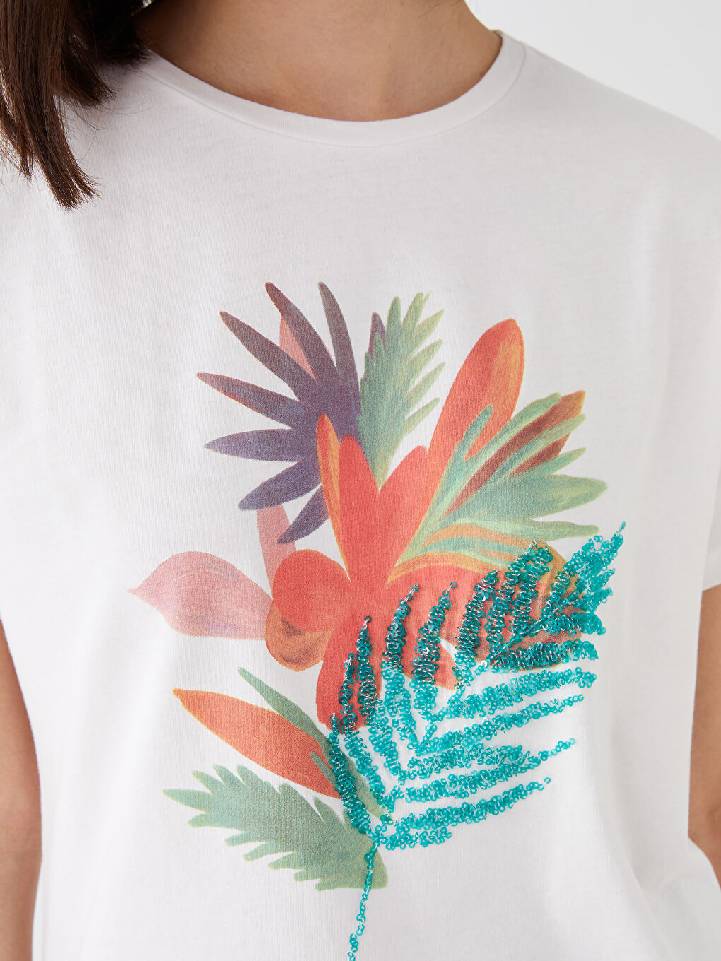 Crew Neck Printed Short Sleeve Women's T-Shirt-3