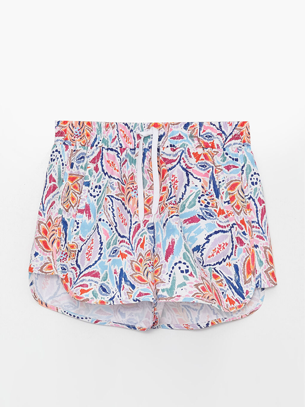 Ekru Beli Lastikli Desenli Kadın Deniz Şortu-4