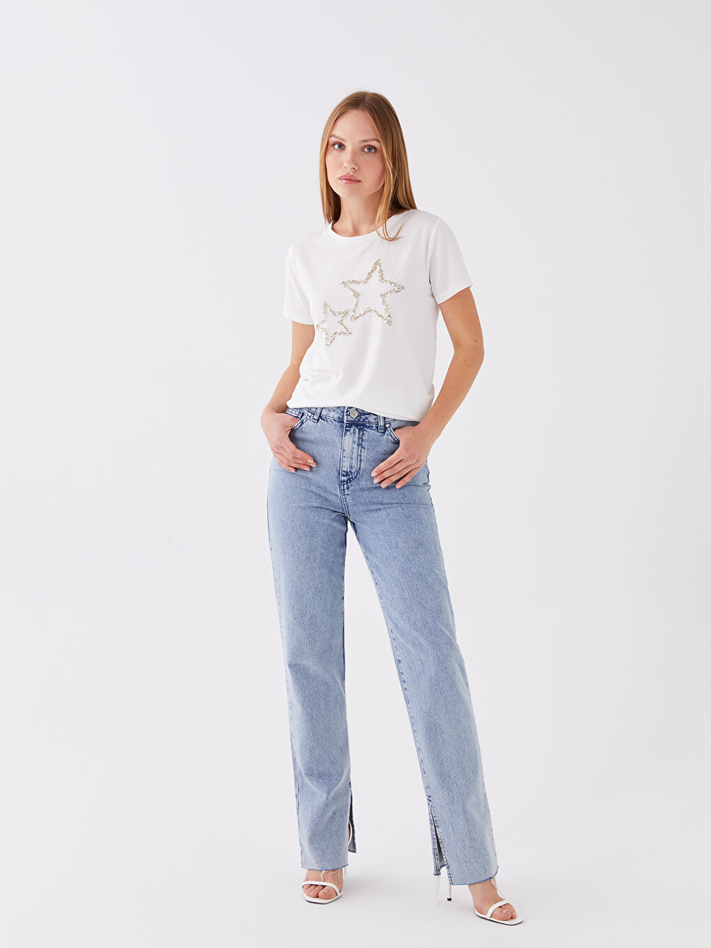 Crew Neck Sequined Short Sleeve Women's T-Shirt-1