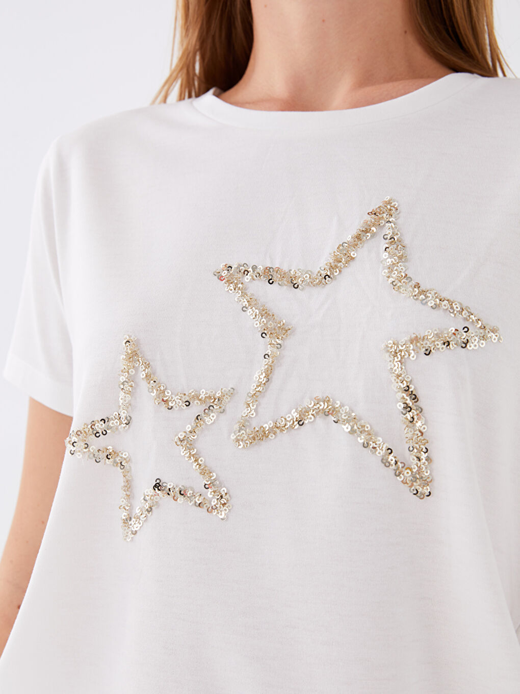 Crew Neck Sequined Short Sleeve Women's T-Shirt-2