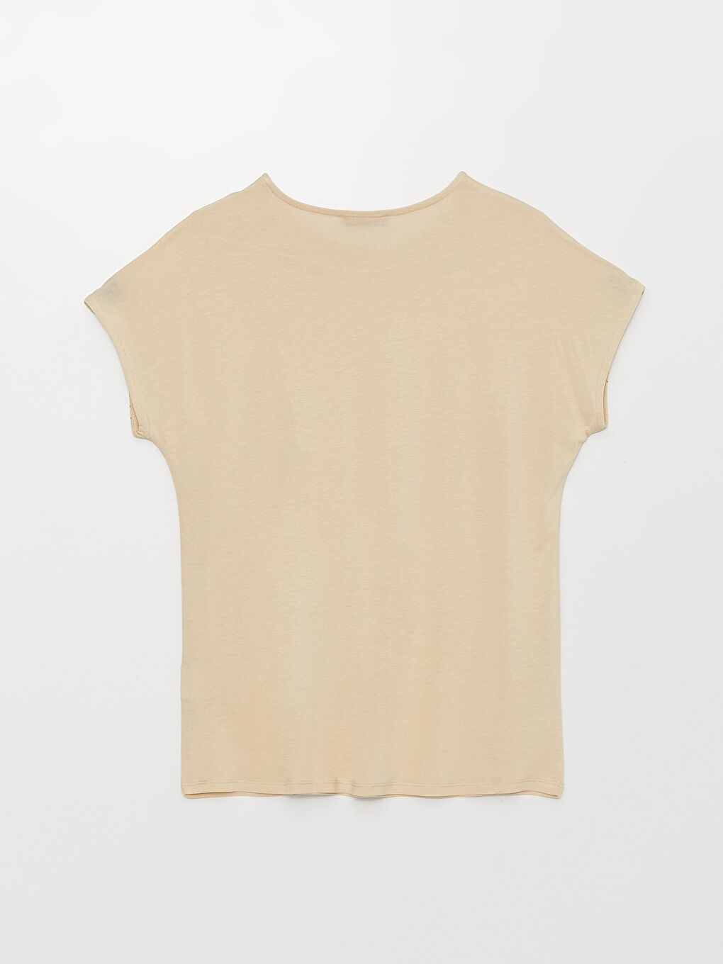 Bej Bisiklet Yaka Taşlı Kısa Kollu Kadın Tişört-6