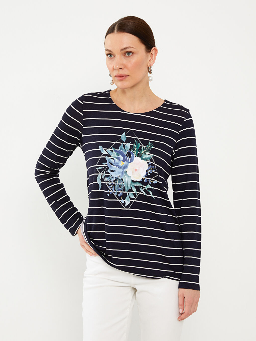 Crew Neck Printed Long Sleeve Women's T-Shirt