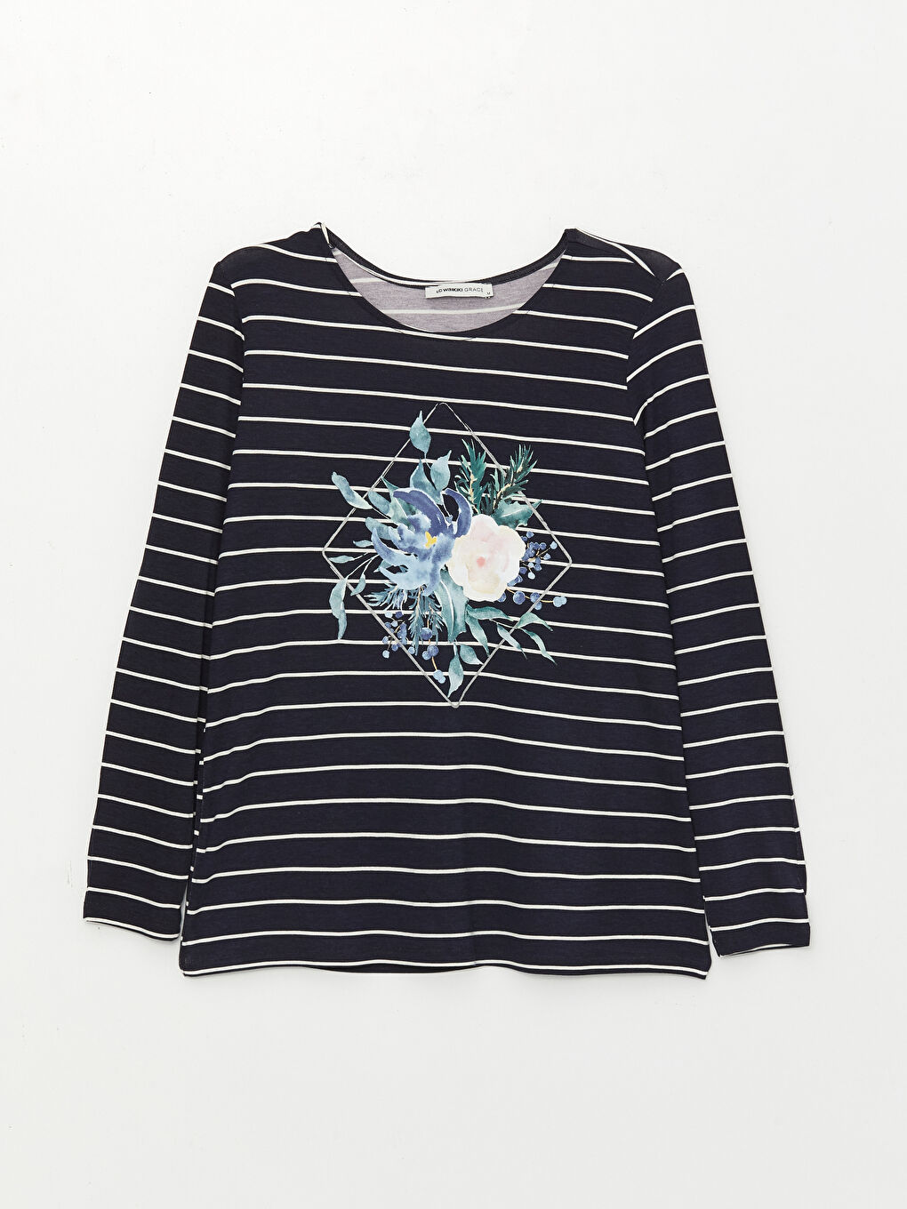 Crew Neck Printed Long Sleeve Women's T-Shirt-5