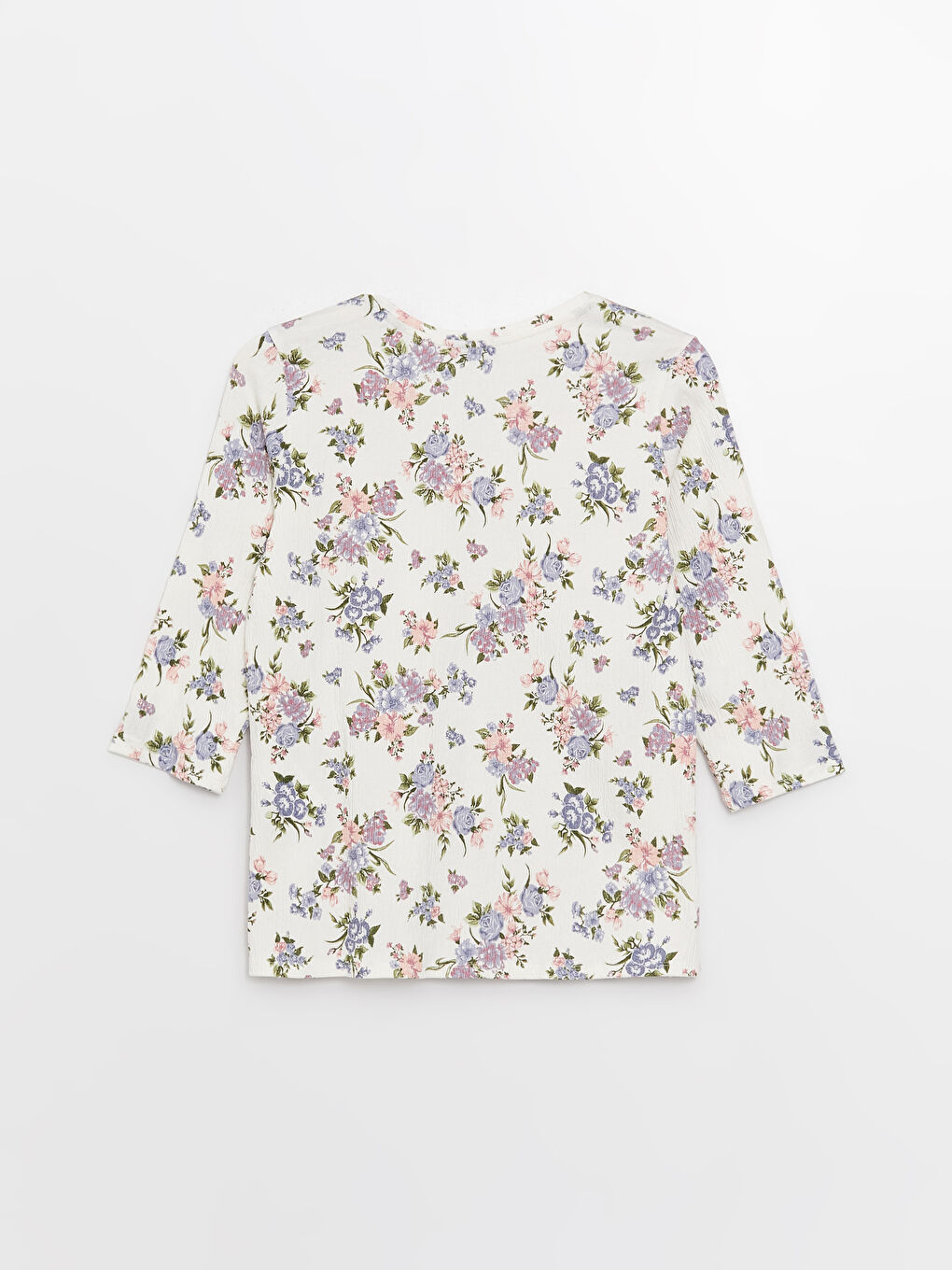 Mavi V Yaka Desenli Kadın Bluz-6