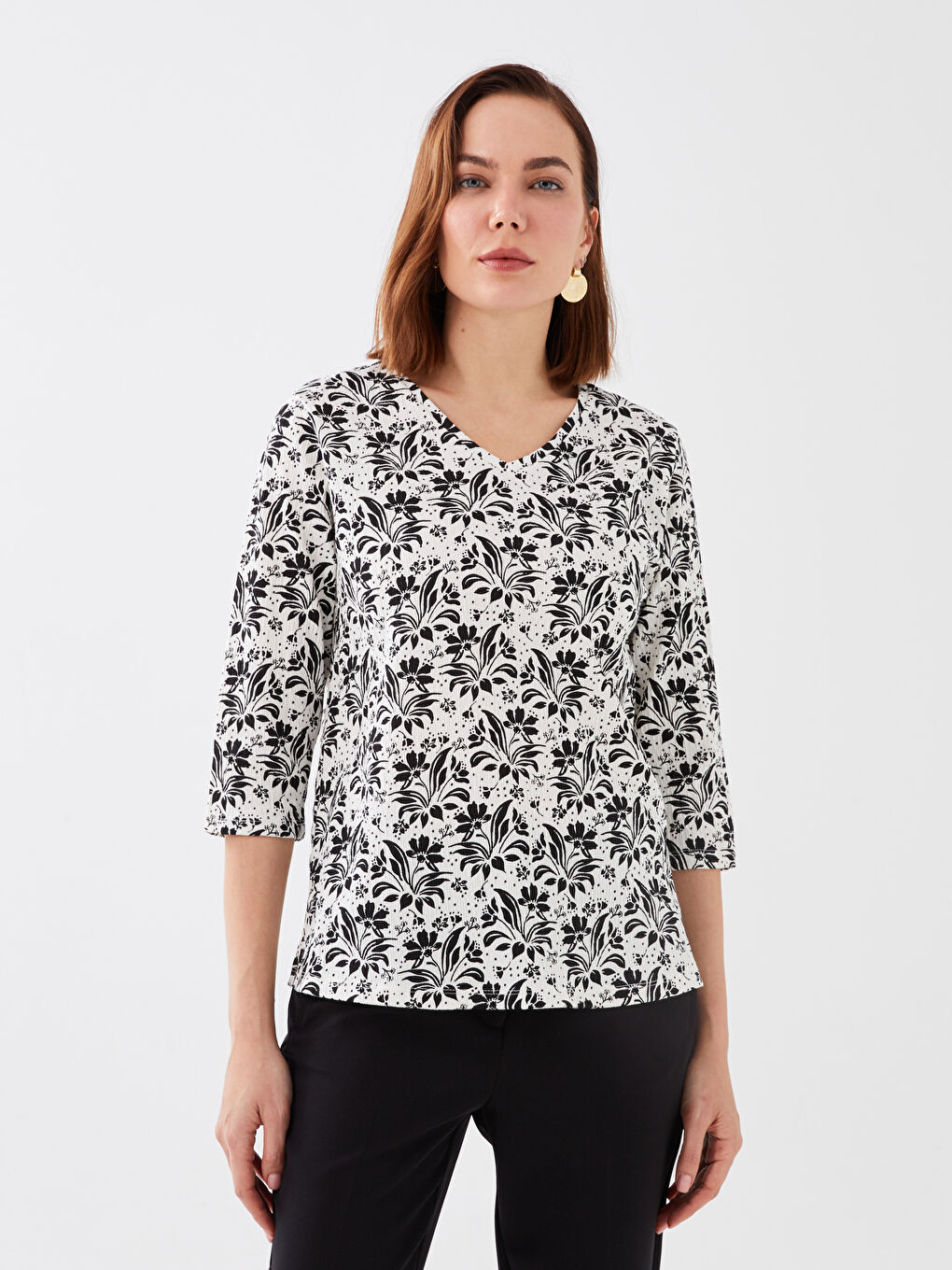 V-Neck Patterned Women's Blouse