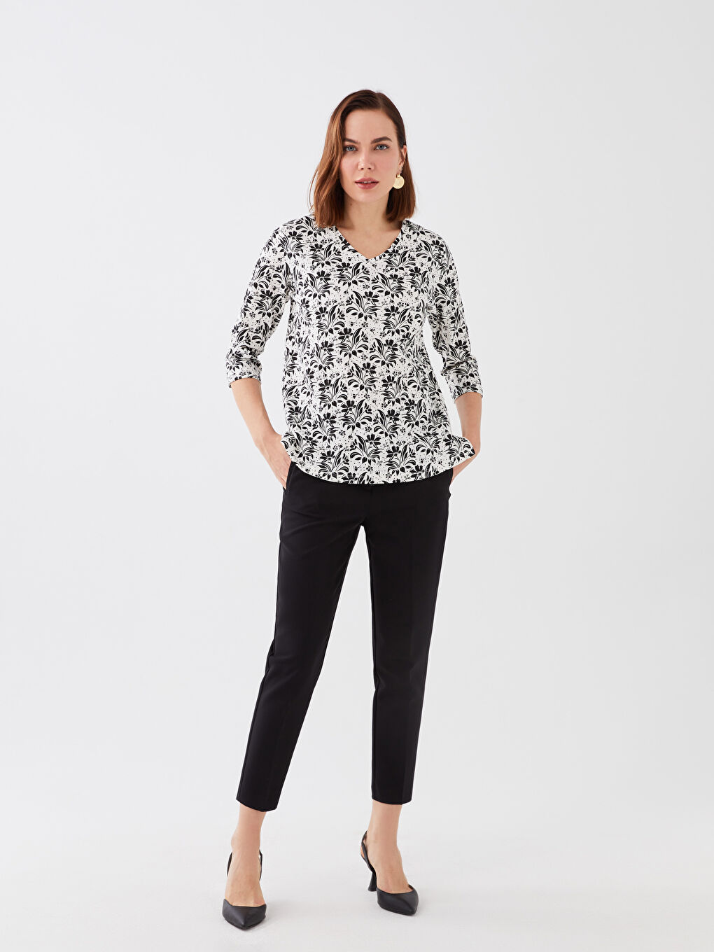 V-Neck Patterned Women's Blouse-2