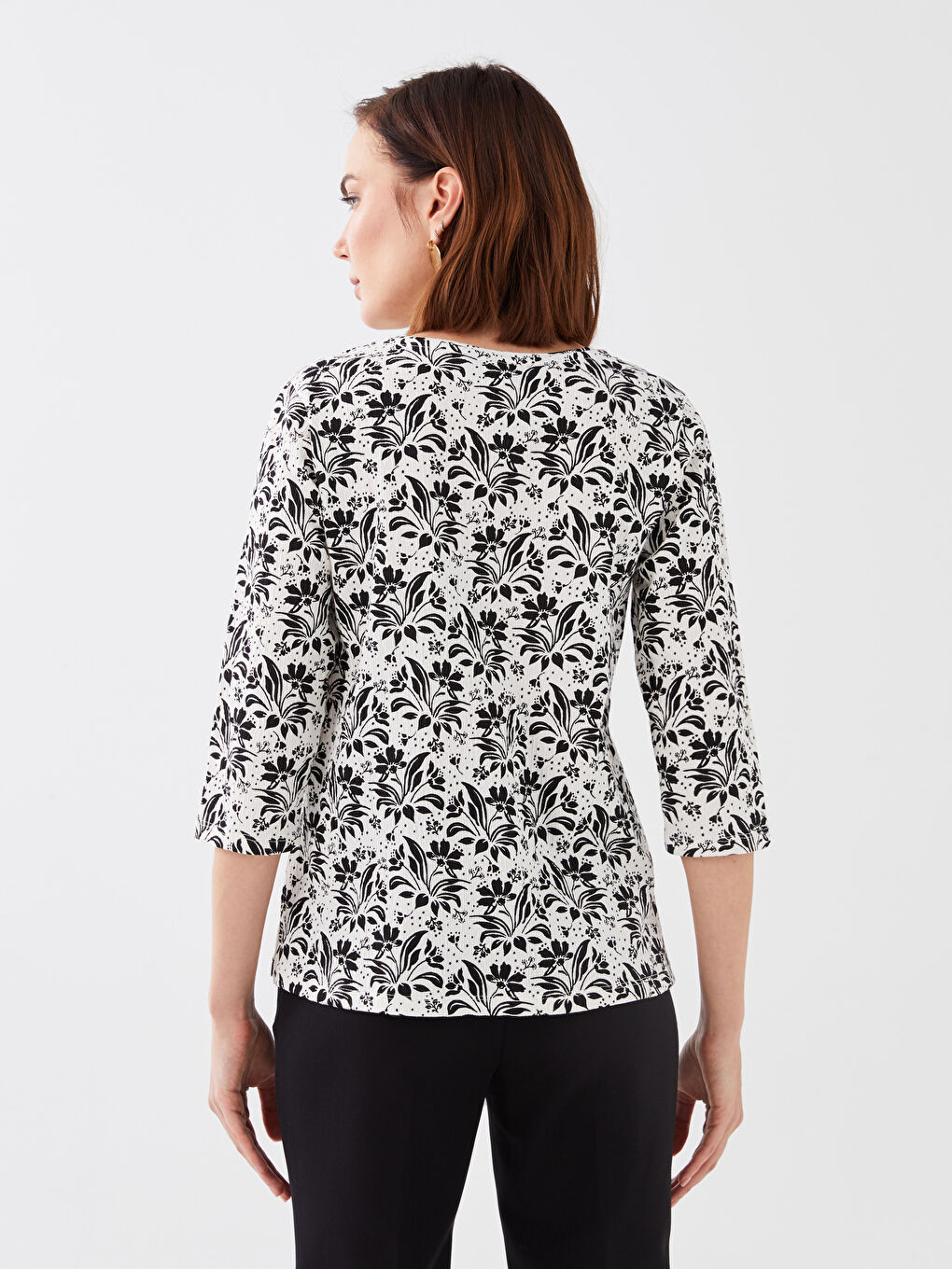 V-Neck Patterned Women's Blouse-4