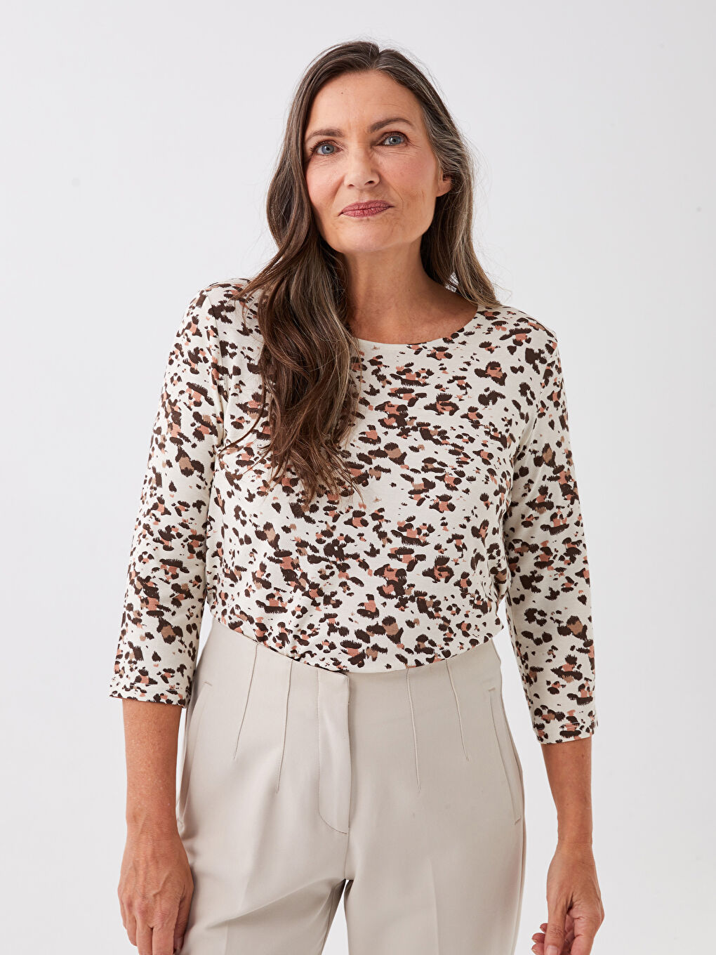 LCW Grace Crew Neck Patterned Women's Blouse -S39995Z8-LQB