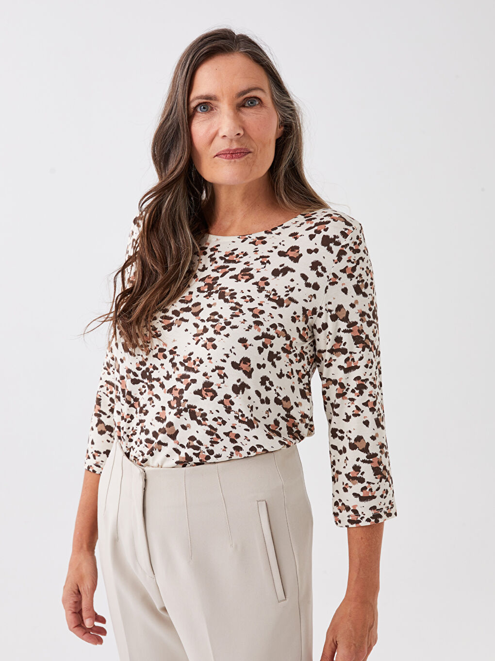 LCW Grace Crew Neck Patterned Women's Blouse -S39995Z8-LQB