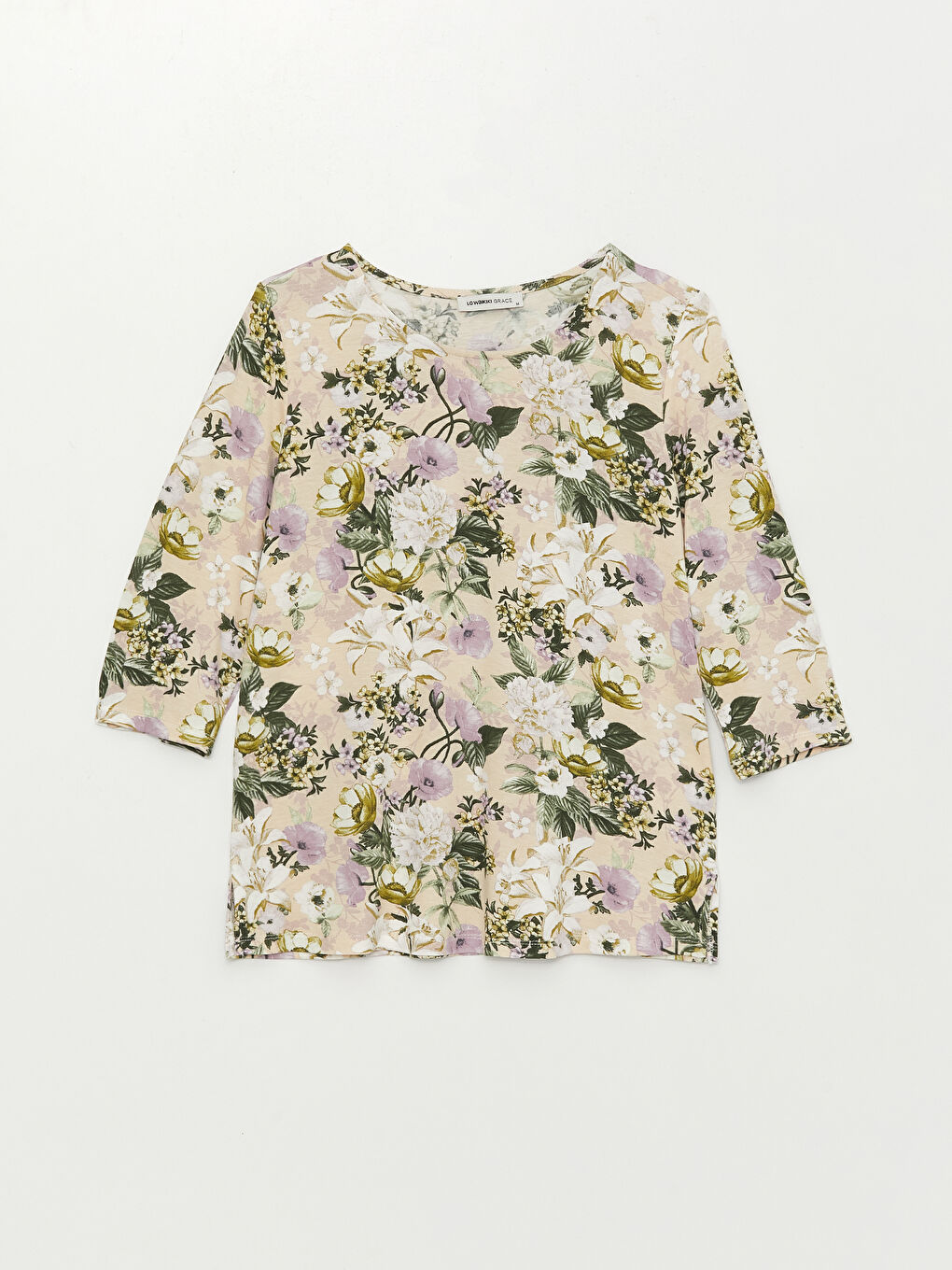 بلوزة نسائية بنقشة وياقة دائرية-5