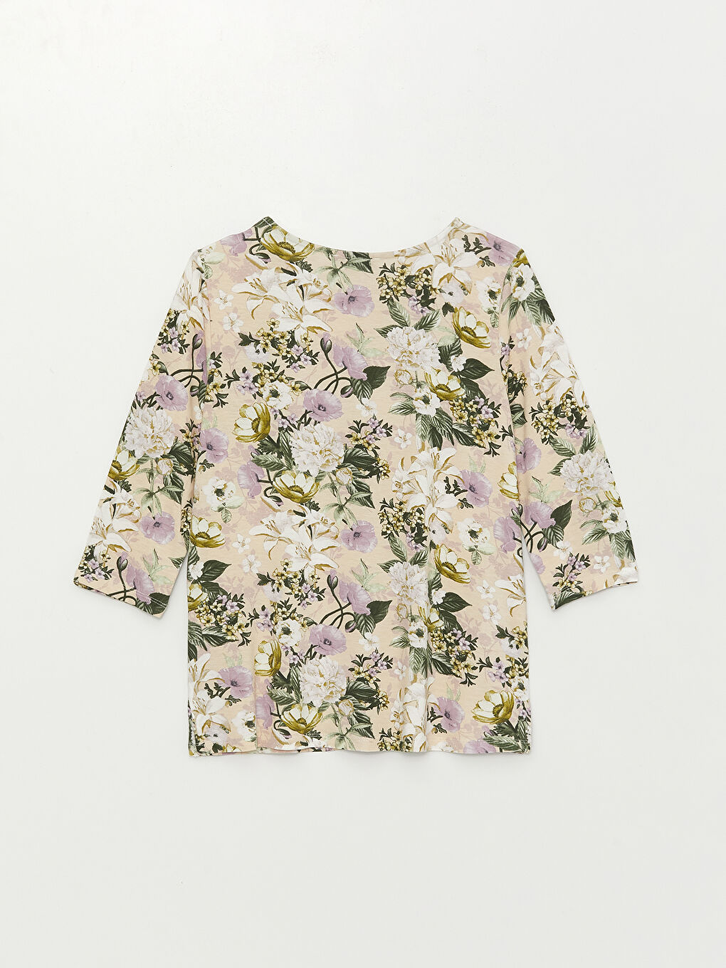 بلوزة نسائية بنقشة وياقة دائرية-6