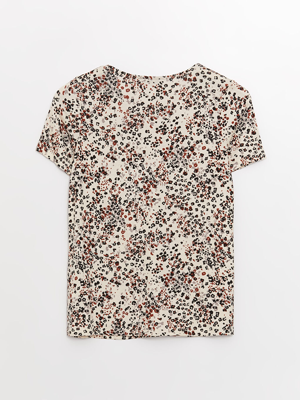 Bej Bisiklet Yaka Desenli Kısa Kollu Kadın Bluz-6