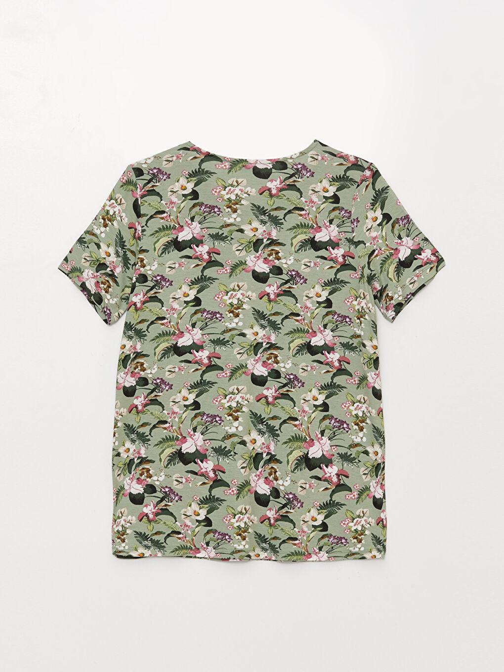 Yeşil Bisiklet Yaka Desenli Kısa Kollu Kadın Bluz-6