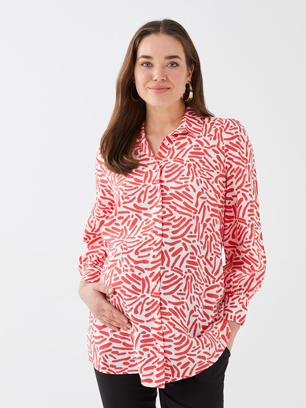 Patterned Long Sleeve Maternity Shirt Tunic