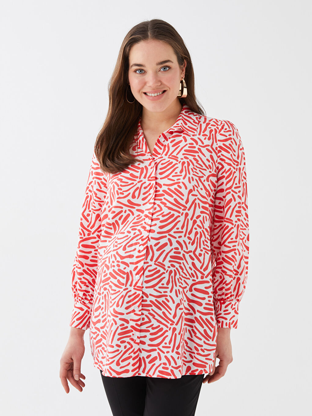 Patterned Long Sleeve Maternity Shirt Tunic-1