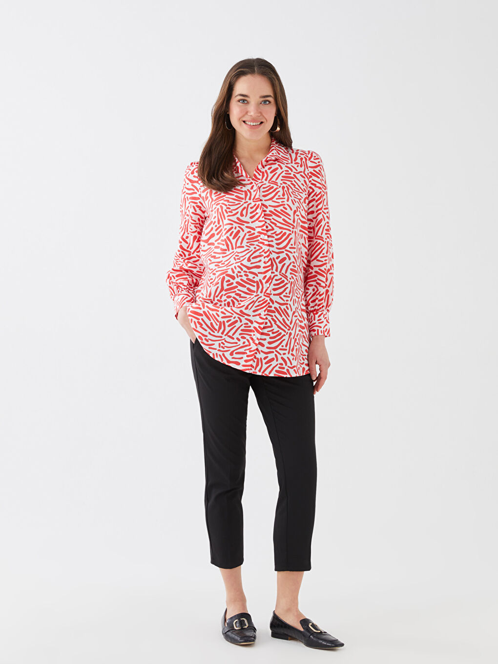 Patterned Long Sleeve Maternity Shirt Tunic-2