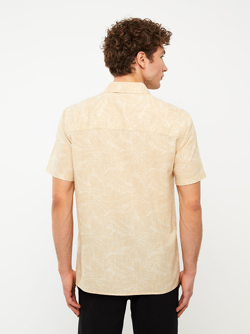 قميص رجالي بوبلين بنقشة وأكمام قصيرة وقصة عادية-7