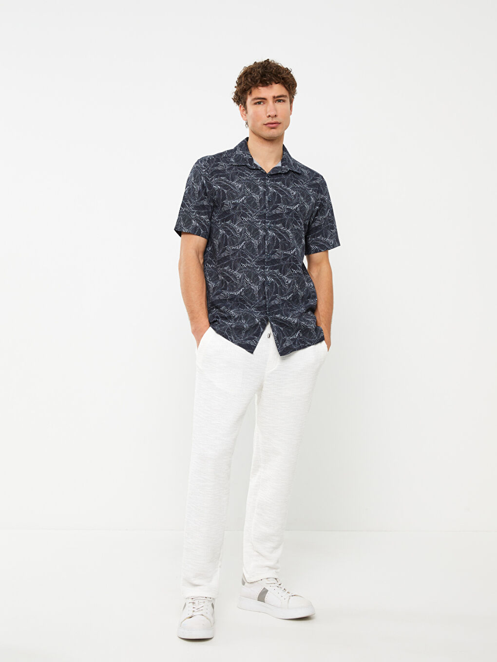 Regular Fit Short Sleeve Patterned Poplin Men's Shirt-2