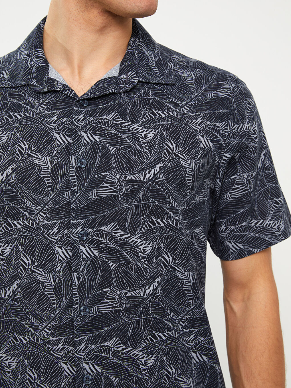 Regular Fit Short Sleeve Patterned Poplin Men's Shirt-3