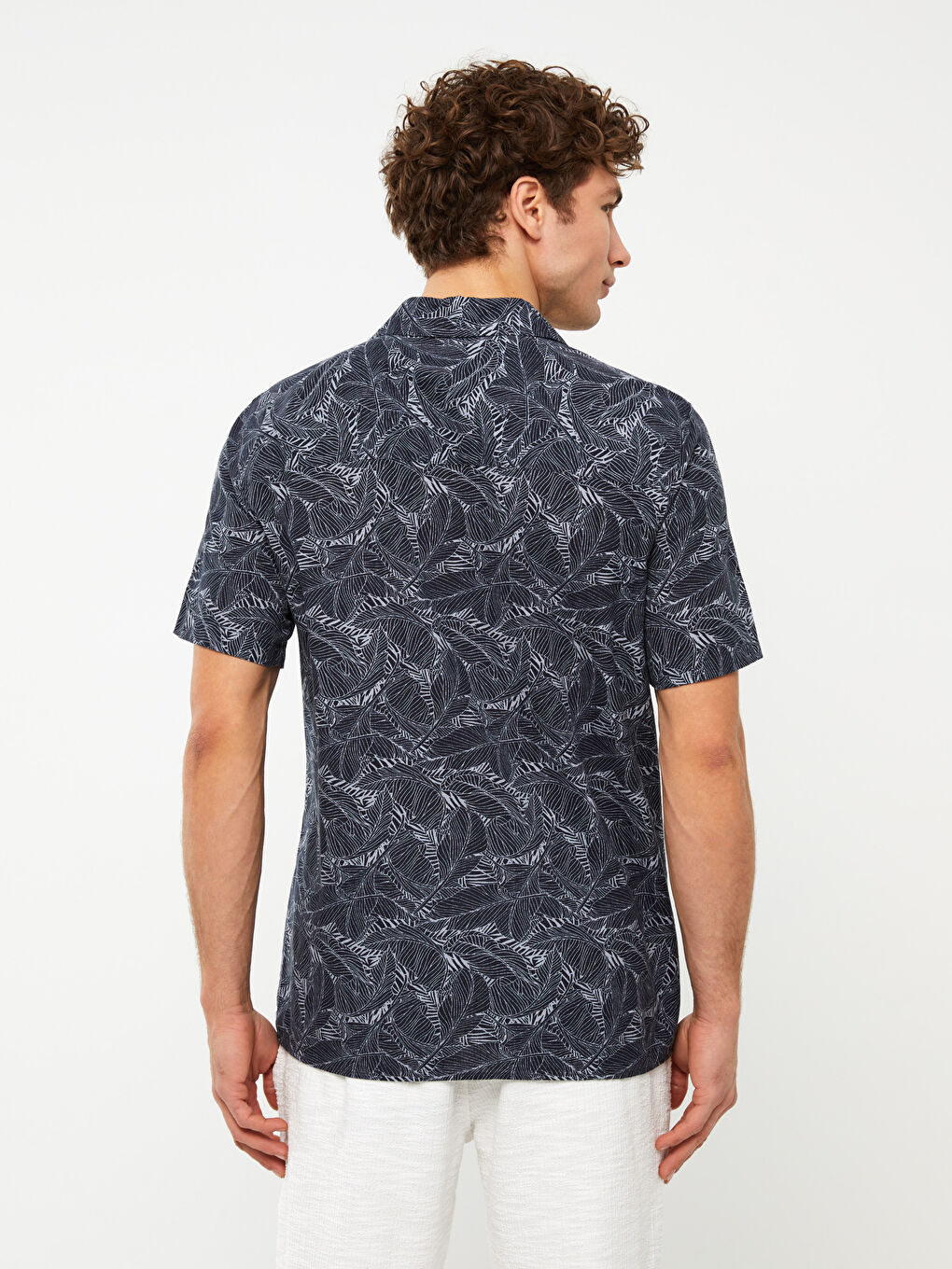 Regular Fit Short Sleeve Patterned Poplin Men's Shirt-4