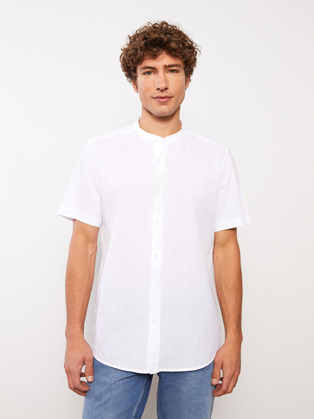 Regular Fit Short Sleeve Linen Blend Men's Shirt-1