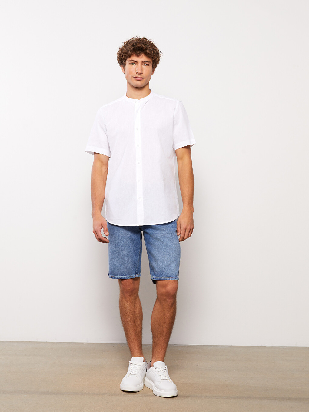 Regular Fit Short Sleeve Linen Blend Men's Shirt-2
