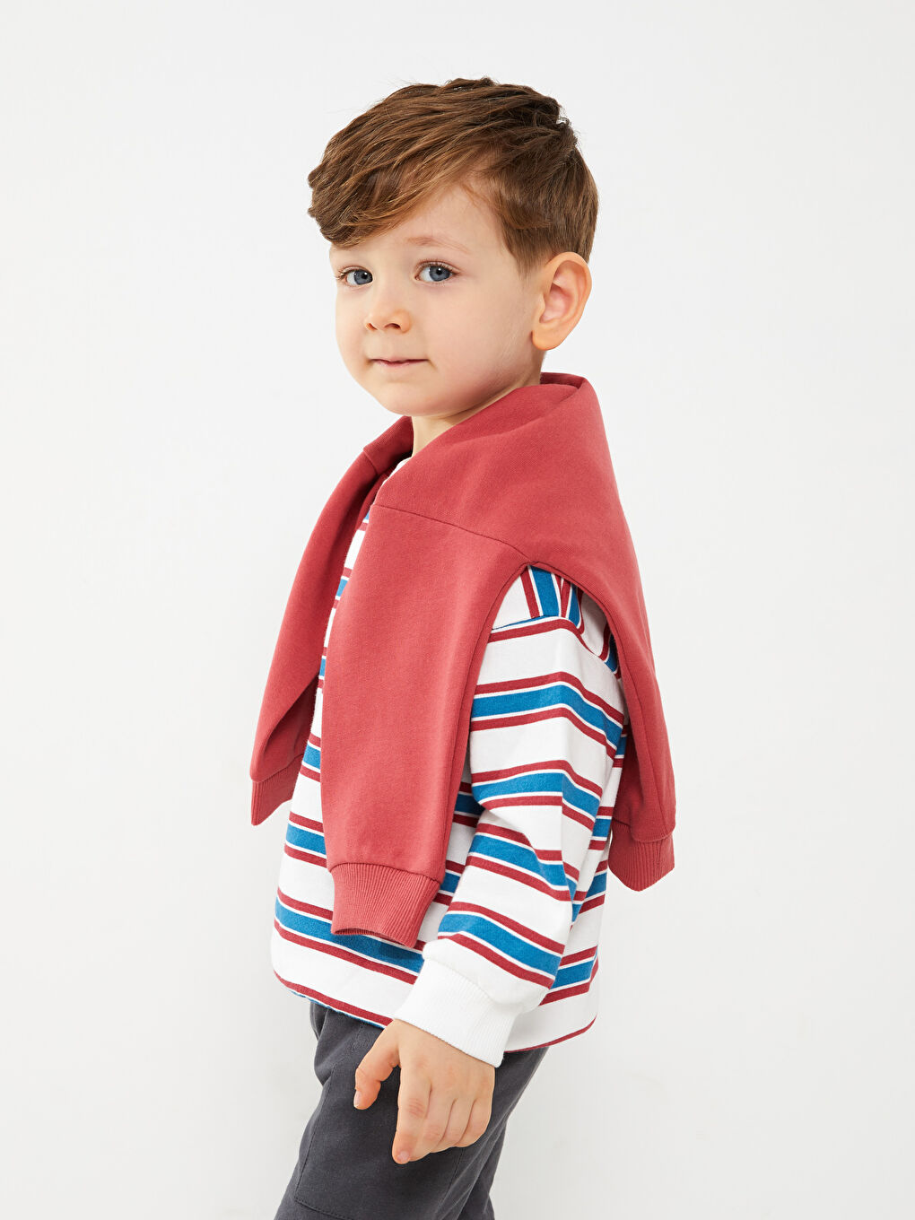 Pembe Bisiklet Yaka Uzun Kollu Baskılı Erkek Bebek Sweatshirt 2'li