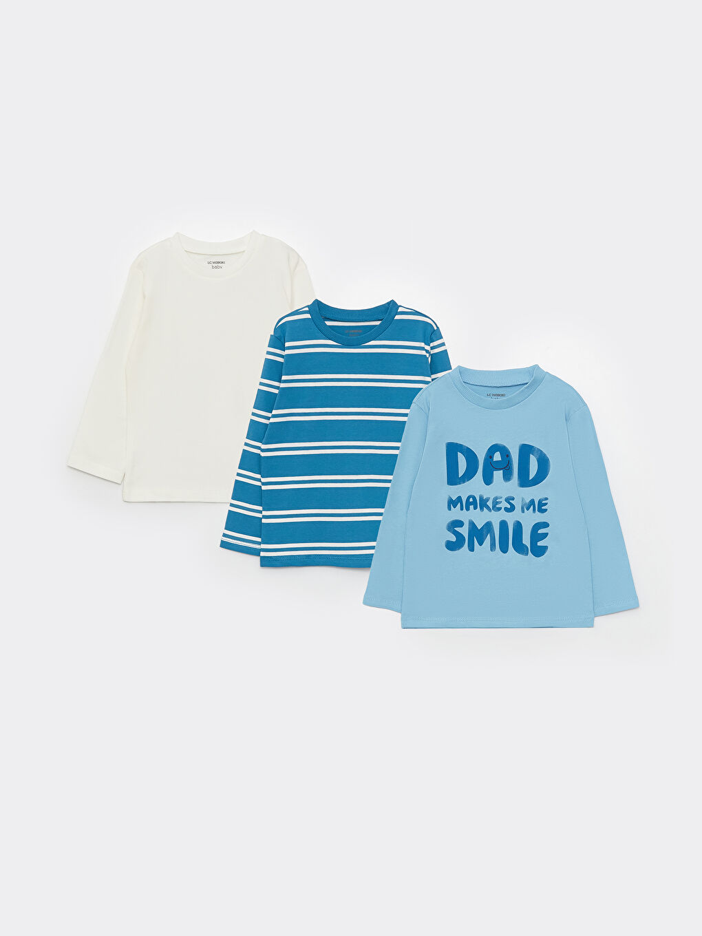 дөңгелек жағалы ұзын жең принтті ұл бала футболкасы 3 данадан тұратын