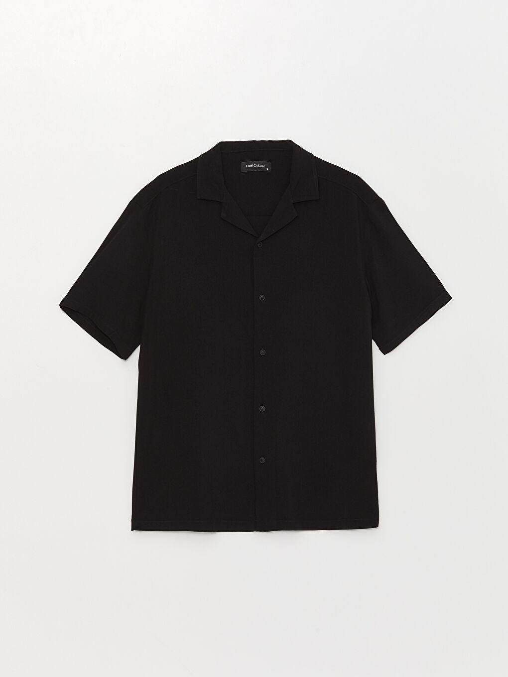 Siyah Regular Fit Resort Yaka Kısa Kollu Erkek Gömlek-5