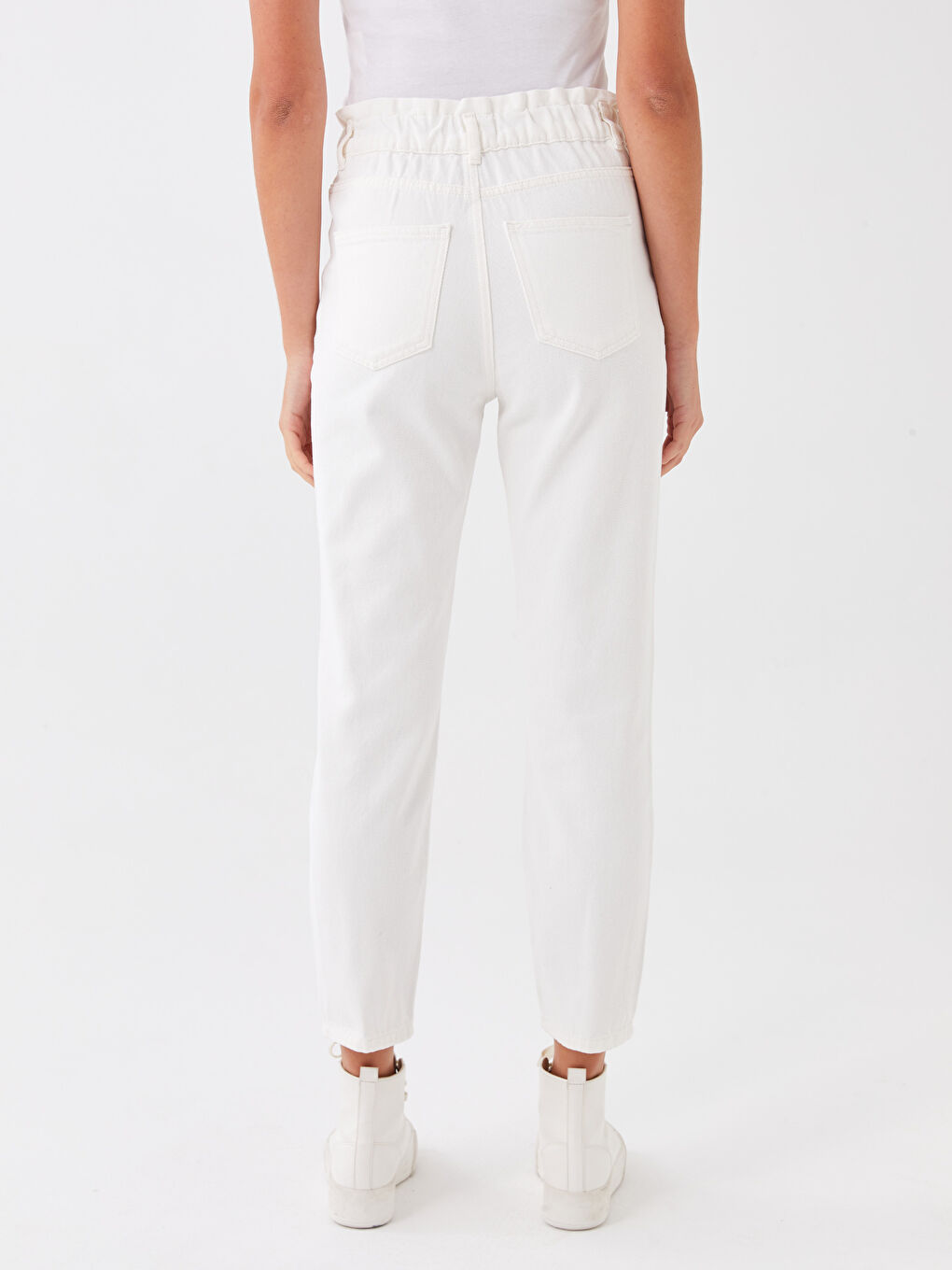 Beyaz Bisiklet Yaka Baskılı Crop Kadın Aktif Spor Atlet-5