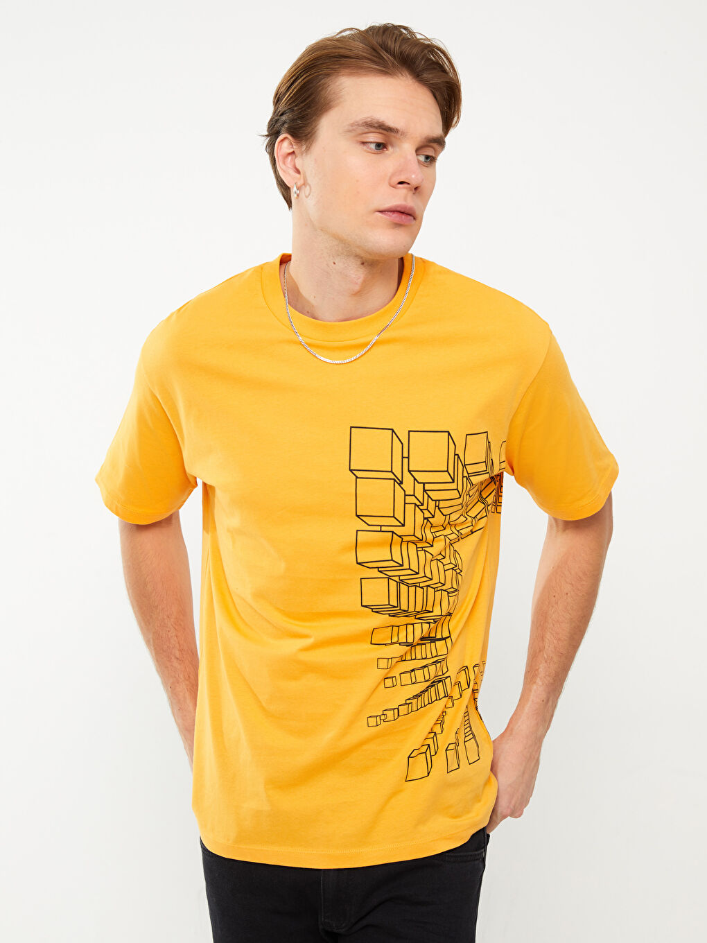 Crew Neck Short Sleeve Printed Combed Cotton Men's T-shirt