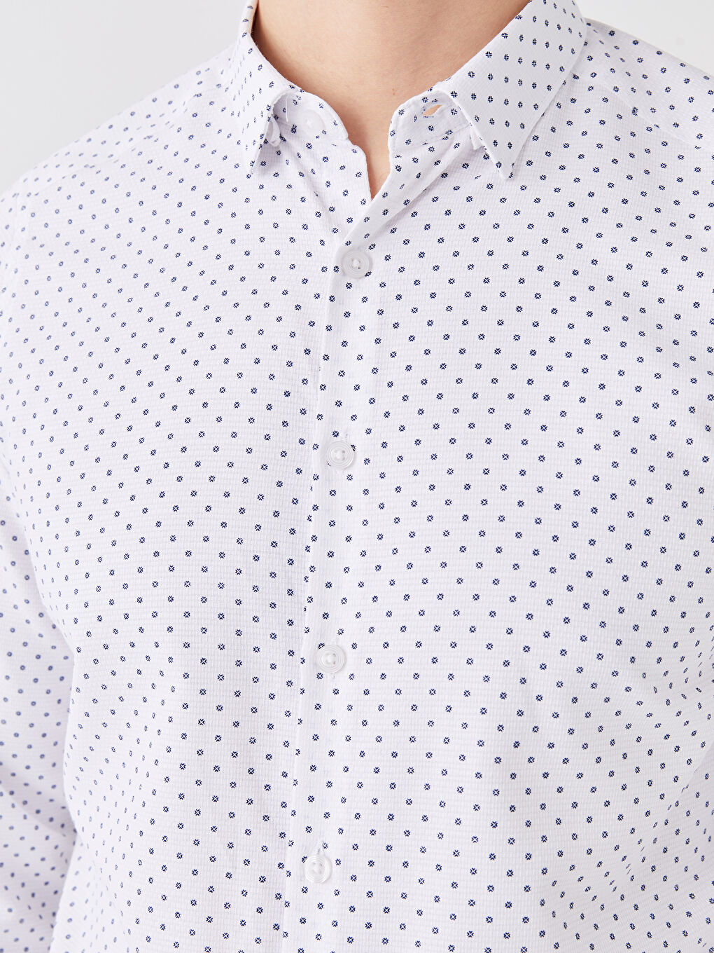 Рубашка Мужская Слим Фит С Длинным Рукавом Узорчатая Ткань Добби-3
