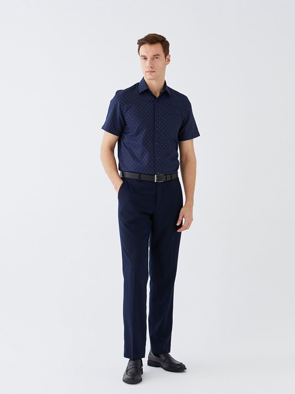 Regular Fit Short Sleeve Patterned Dobby Men's Shirt-1