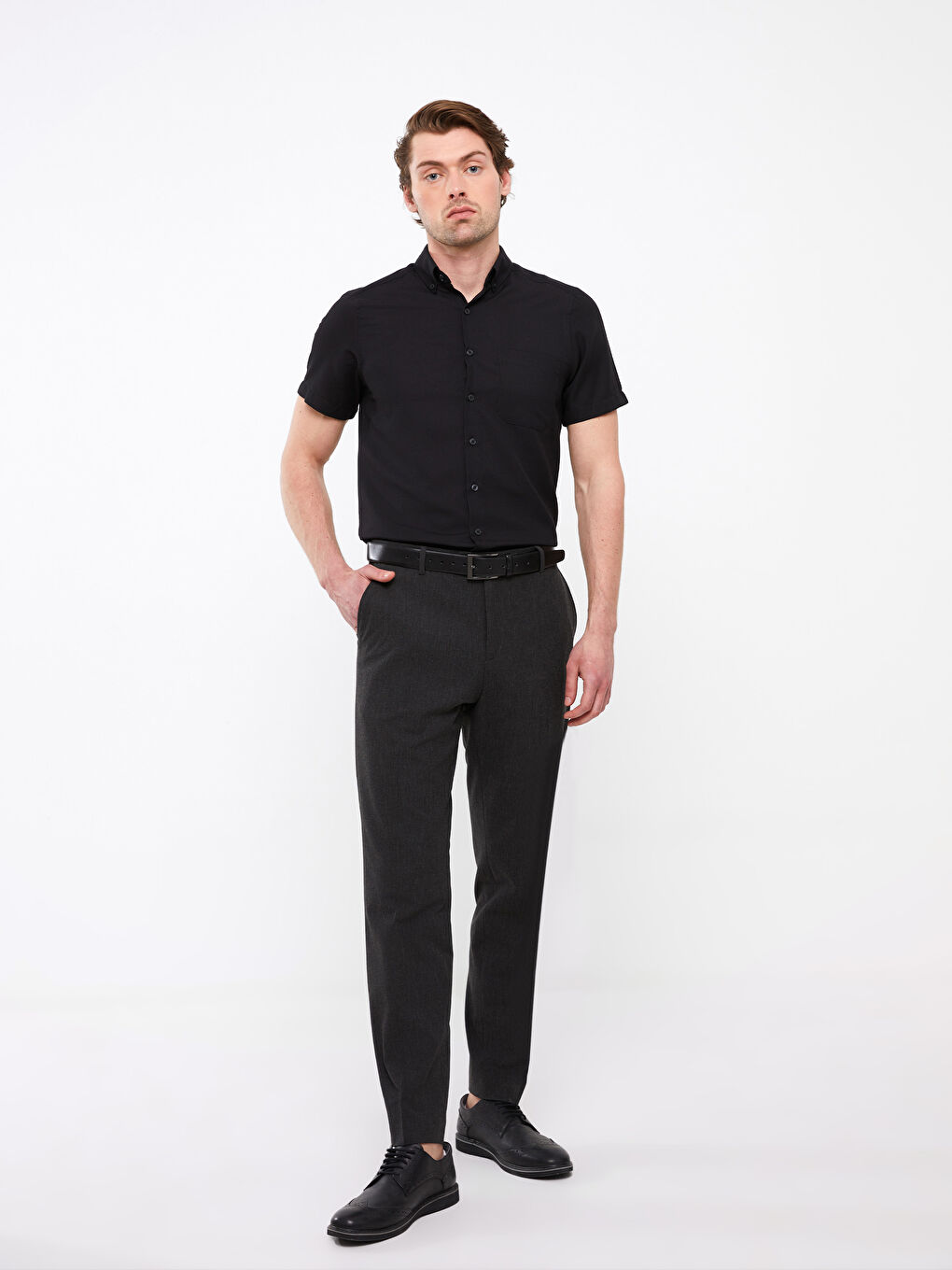 Slim Fit Short Sleeve Oxford Men Shirt-2