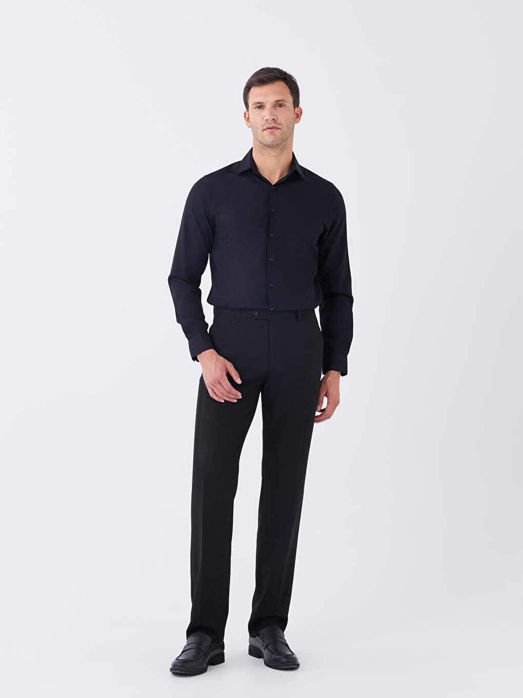 Siyah Slim Fit Uzun Kollu Poplin Erkek Non Iron Gömlek-3