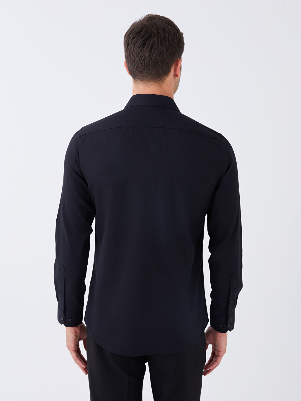 Siyah Slim Fit Uzun Kollu Poplin Erkek Non Iron Gömlek-4