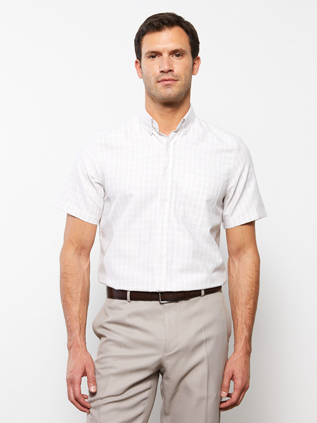 LCWAIKIKI Formal Regular Fit Men's Short Sleeve Plaid Dobby Shirt -S3AA80Z8-LKQ