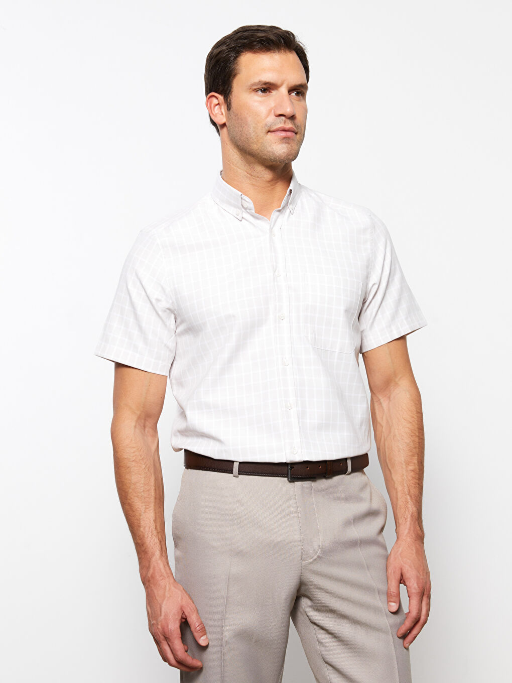 LCWAIKIKI Formal Regular Fit Men's Short Sleeve Plaid Dobby Shirt -S3AA80Z8-LKQ
