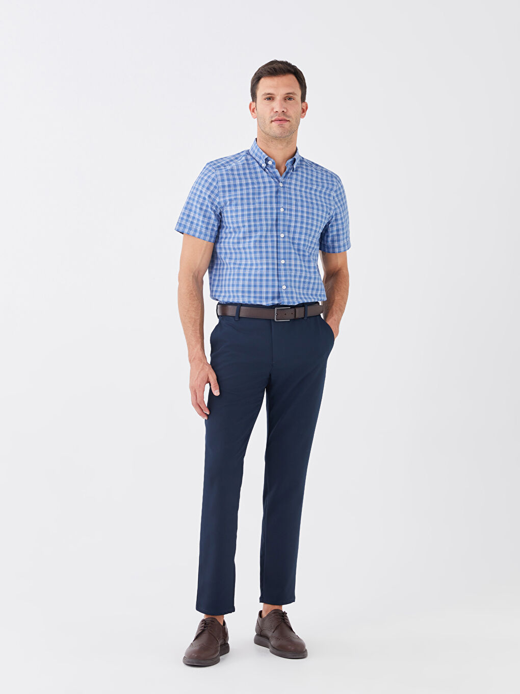 LCWAIKIKI Formal Standardni kroj Kratki rukav Karirani dezen Poplin Muška košulja -S3AA82Z8-LN5