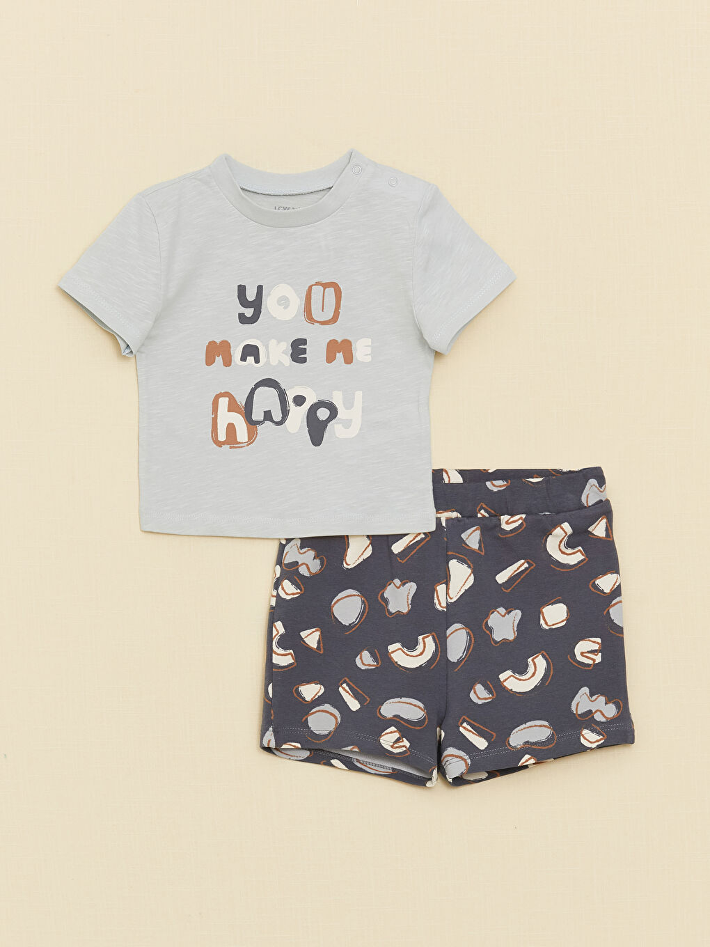 Set 2 Piese Tricou Imprimat cu Mânecă Scurtă și Pantaloni Scurți pentru Bebeluși Băieți cu Guler Rotund