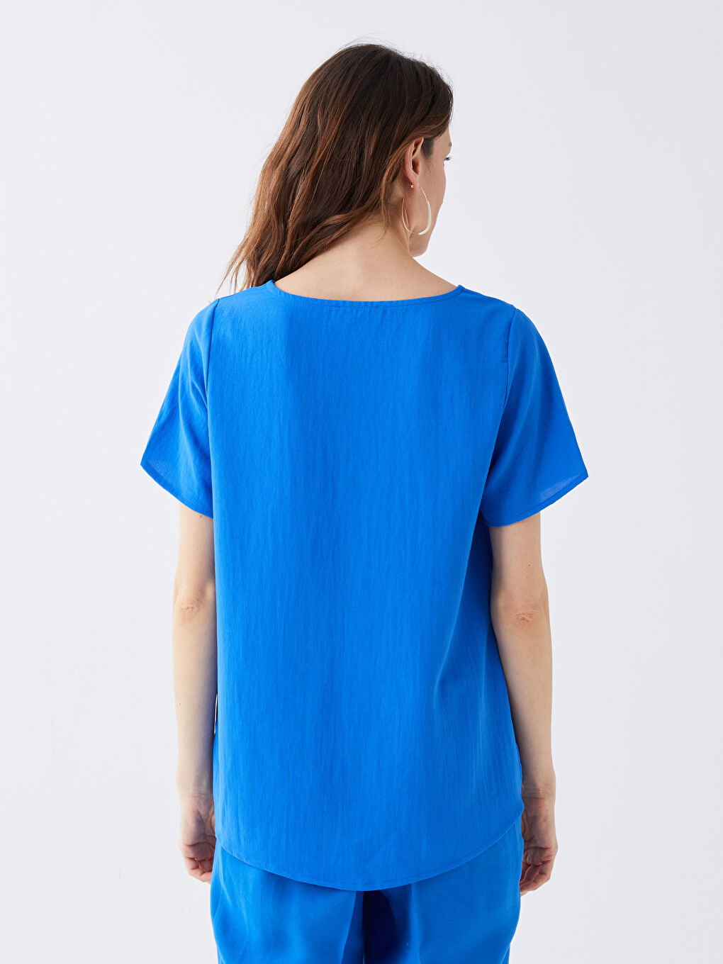 V-Neck Plain Short Sleeve Women's Blouse-4