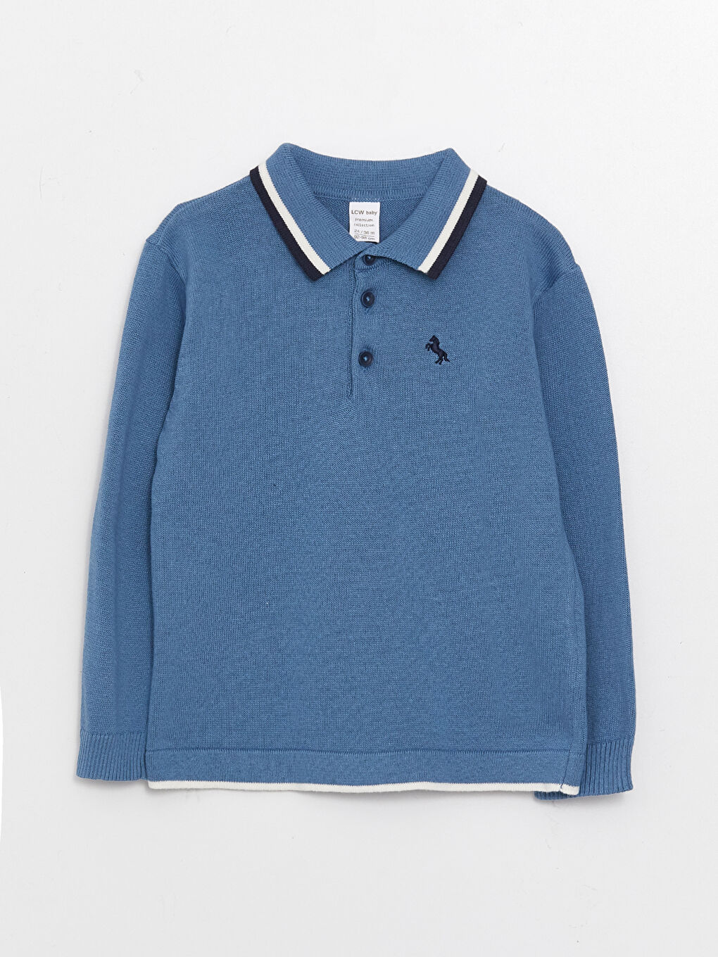 Polo Collar Long Sleeve Embroidery Detailed Baby Boy Knitwear Sweater