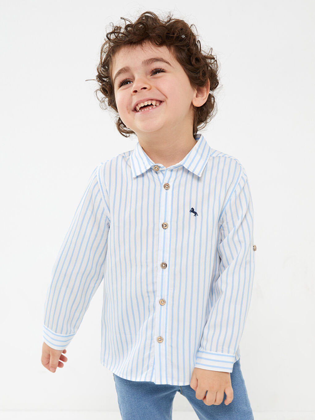 Mavi Çizgili Uzun Kollu Erkek Bebek Gömlek-1