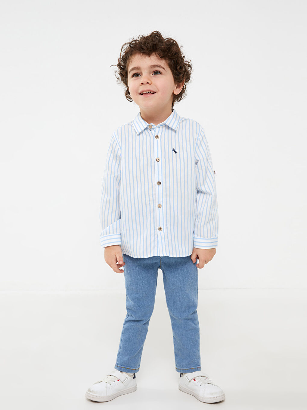 Mavi Çizgili Uzun Kollu Erkek Bebek Gömlek-3