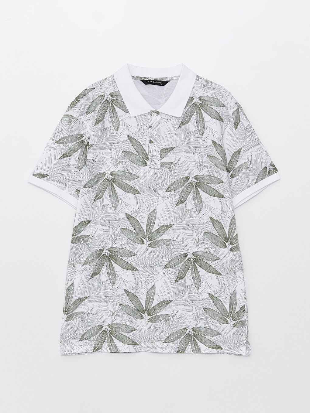 Beyaz Polo Yaka Kısa Kollu Desenli Erkek Tişört-5