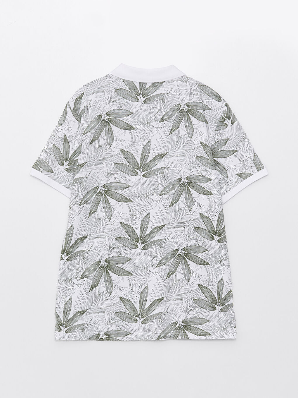 Beyaz Polo Yaka Kısa Kollu Desenli Erkek Tişört-6