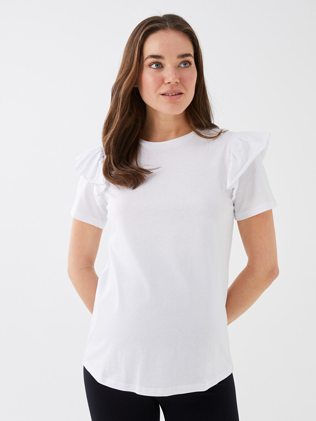 Crew Neck Plain Short Sleeve Maternity T-Shirt-1