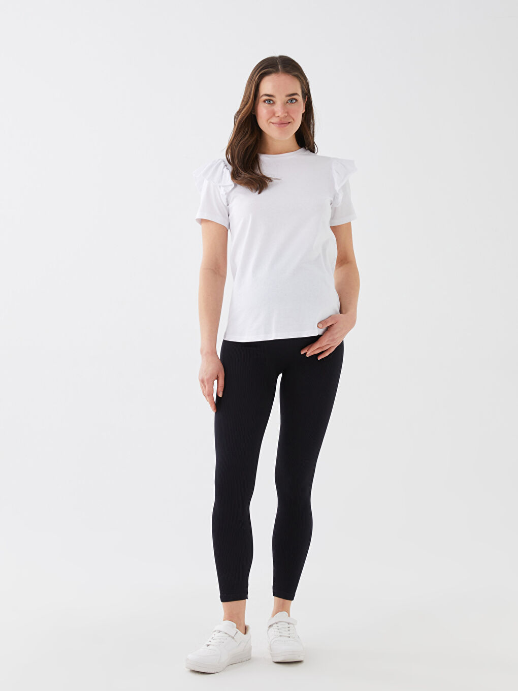 Crew Neck Plain Short Sleeve Maternity T-Shirt-2