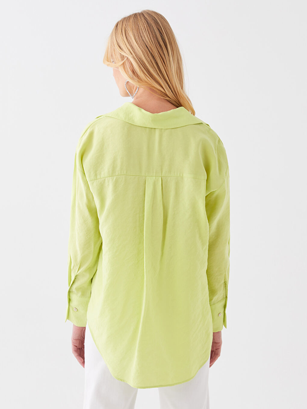 Yeşil Kadın Düz Uzun Kollu Gömlek-3
